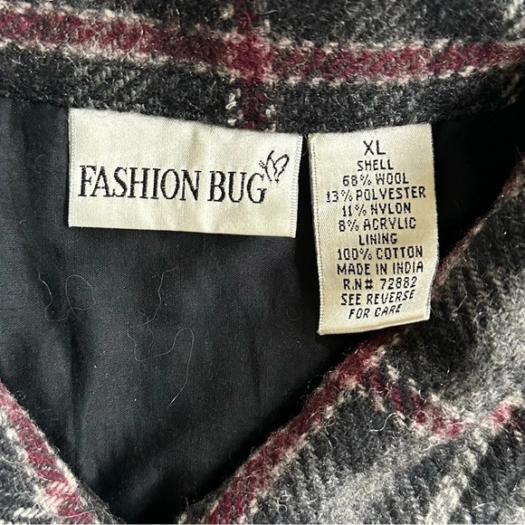 Vintage 90s Plaid Wool Blend Jacket Burgundy Gray Zip Up Size XL Boxy - Picture 4 of 8